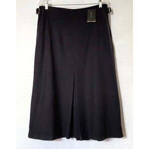 Massimo Dutti Skirt Womens XL Navy Blue Wool Blend Pleated Midi Side Buckles NWT